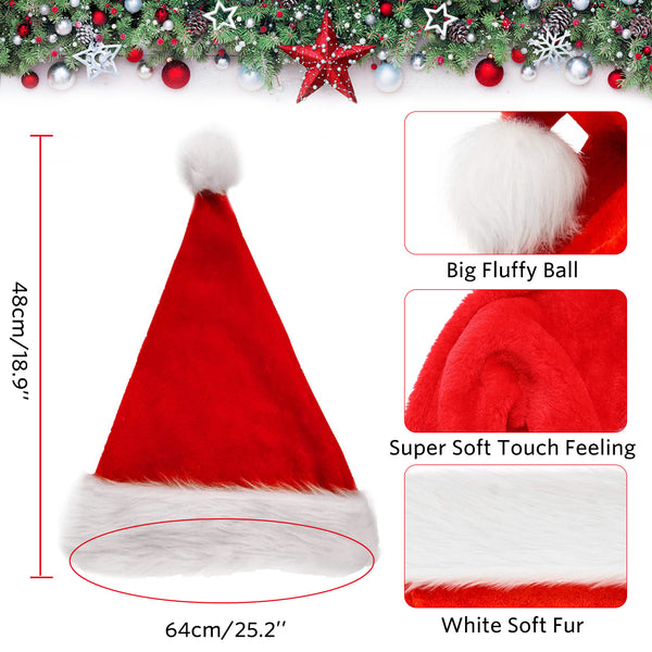 Santa Claus hat, neutral velvet fabric Christmas hat with comfortable lining and plush brim, adult Christmas Santa Claus holiday hat