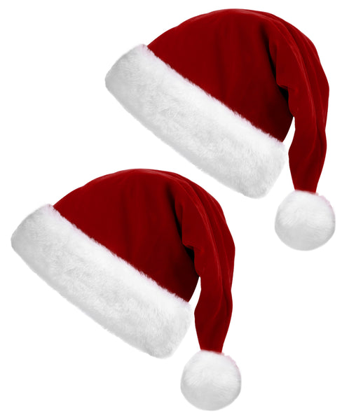 Santa Claus hat, 2-piece Christmas hat Plush Santa Claus hat Adult wine red Santa Claus hat Suitable for Christmas and New Year holiday parties, adult size