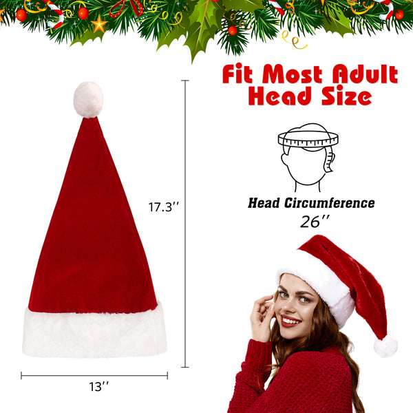 3 pieces Santa Claus hat, Christmas hat, adult Christmas holiday hat, suitable for both men and women, red double thickness warm and comfortable velvet New Year holiday party supplies