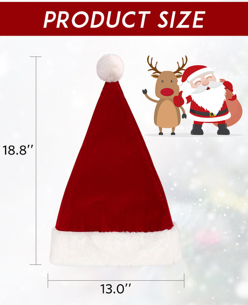 Santa Claus hat, 2-piece Christmas hat Plush Santa Claus hat Adult wine red Santa Claus hat Suitable for Christmas and New Year holiday parties, adult size