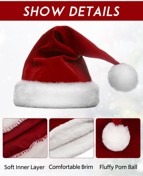 Santa Claus hat, 2-piece Christmas hat Plush Santa Claus hat Adult wine red Santa Claus hat Suitable for Christmas and New Year holiday parties, adult size