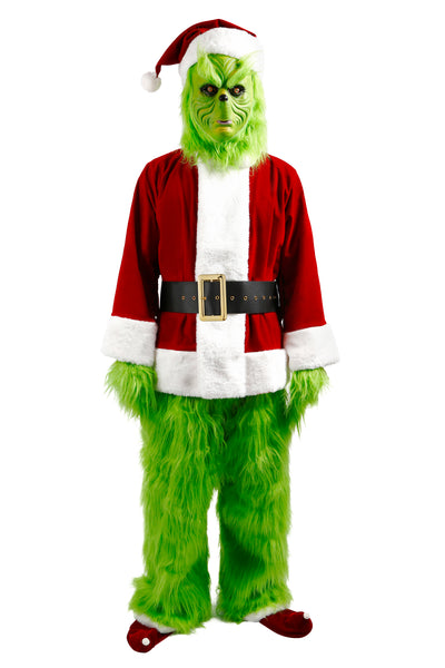 Green Monster Clothing Men's Christmas Luxury Plush Adult Santa Claus Set Green Clothing